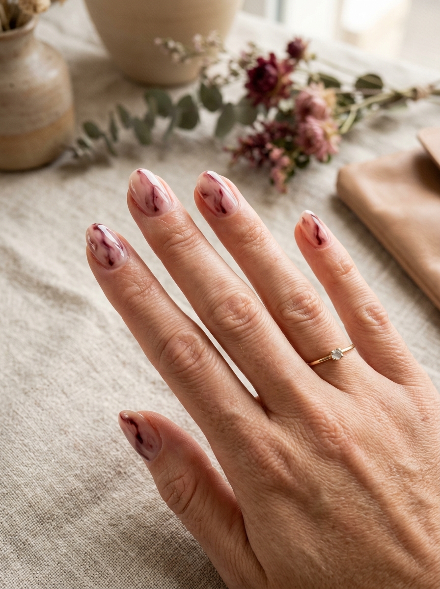 Burgundy Marble Nails als Marmor Nägel Ideen Inspiration 2026